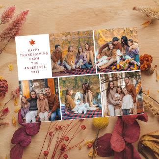 Elegant Modern Happy Thanksgiving Autumn 5 Photo Holiday Card