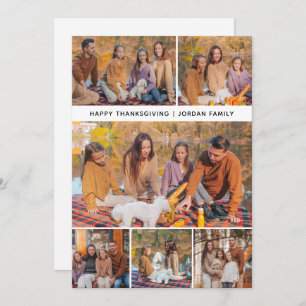 Elegant Modern Happy Thanksgiving Autumn 6 Photo Holiday Card