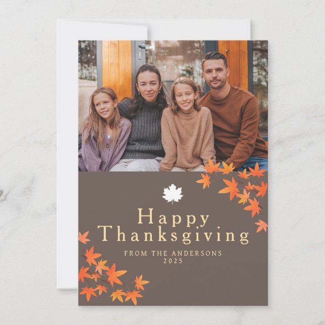 Elegant Modern Happy Thanksgiving Autumn Photo Holiday Card (Front)