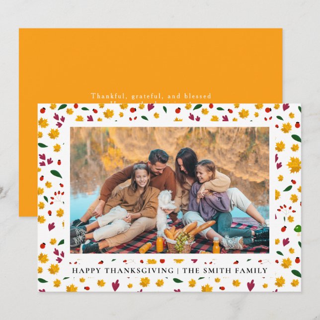 Elegant Modern Happy Thanksgiving Autumn Photo Holiday Card (Front/Back)