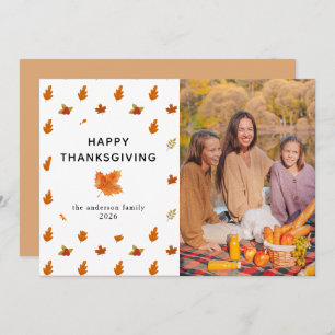 Elegant Modern Happy Thanksgiving Autumn Photo Holiday Card
