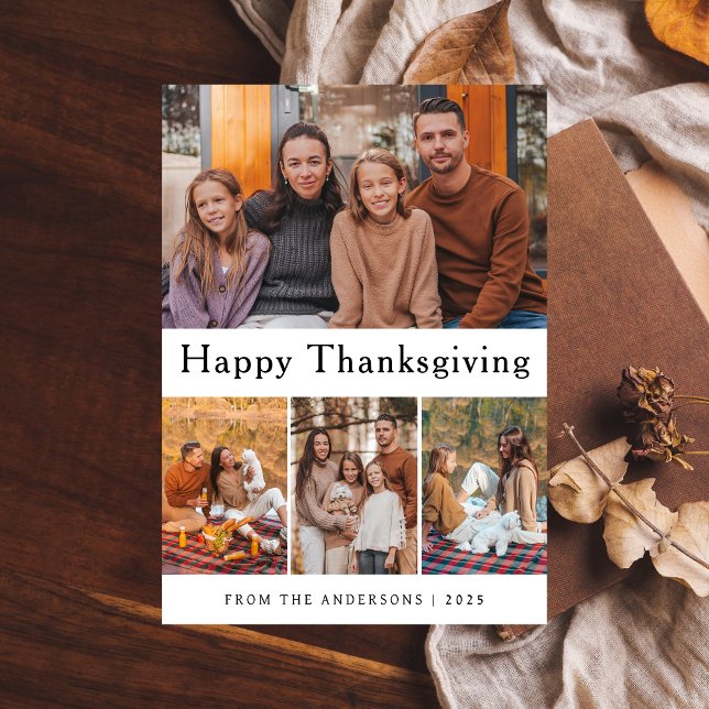 Elegant Modern Happy Thanksgiving Autumn Photo Holiday Card (Creator Uploaded)