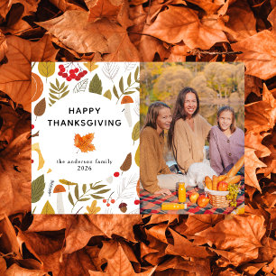 Elegant Modern Happy Thanksgiving Autumn Photo Holiday Card