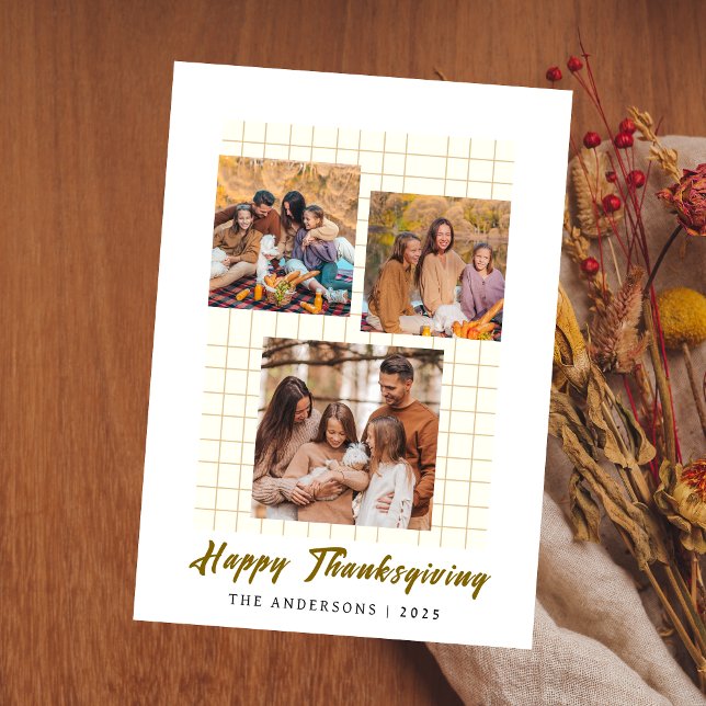 Elegant Modern Happy Thanksgiving Autumn Photo Holiday Card (Creator Uploaded)