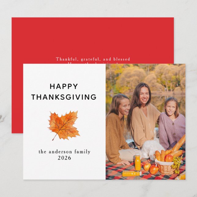 Elegant Modern Happy Thanksgiving Autumn Photo Holiday Card (Front/Back)
