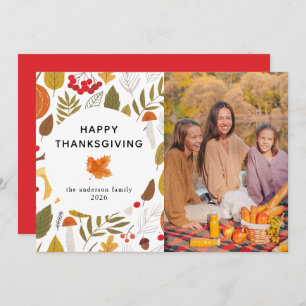 Elegant Modern Happy Thanksgiving Autumn Photo Holiday Card