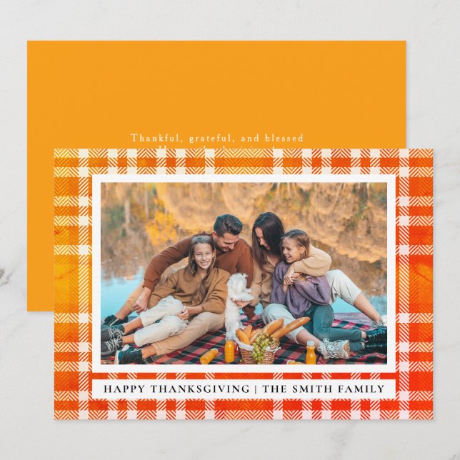 Elegant Modern Happy Thanksgiving Autumn Photo Holiday Card (Front/Back)