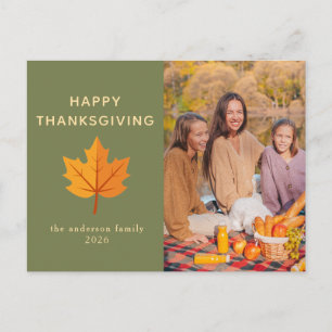 Elegant Modern Happy Thanksgiving Autumn Photo Holiday Postcard