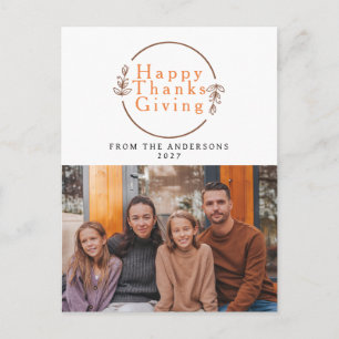Elegant Modern Happy Thanksgiving Autumn Photo Holiday Postcard