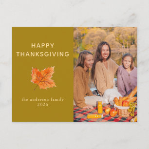 Elegant Modern Happy Thanksgiving Autumn Photo Holiday Postcard