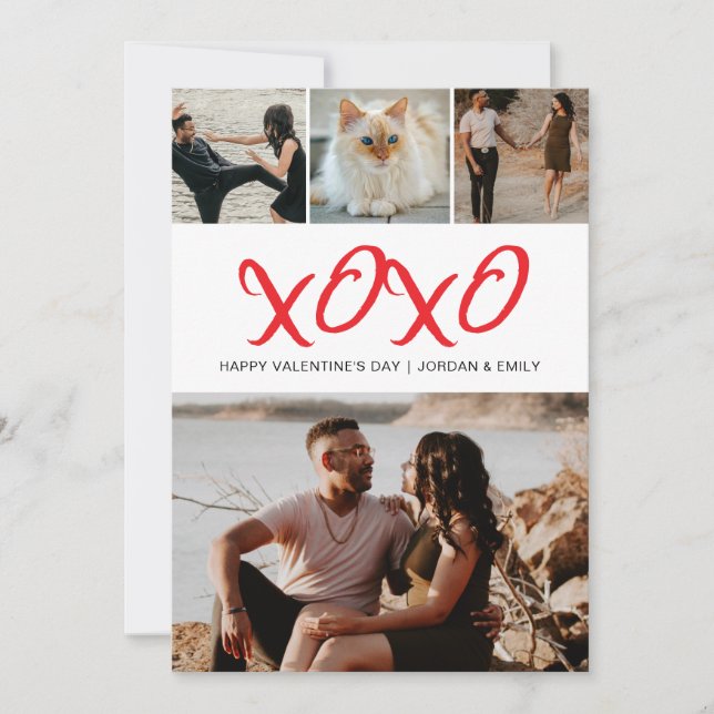 Elegant Modern Happy Valentine's Day 4 Photo Holiday Card (Front)