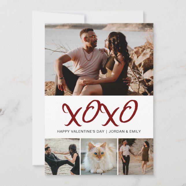 Elegant Modern Happy Valentine's Day 4 Photo Holiday Card (Front)