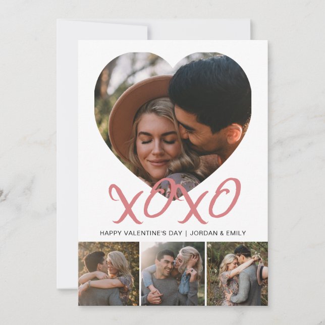 Elegant Modern Happy Valentine's Day 4 Photo Holiday Card (Front)