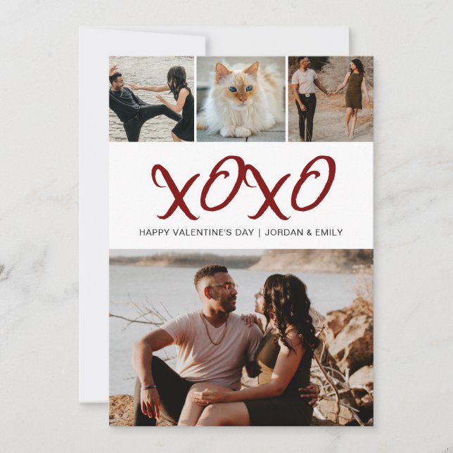 Elegant Modern Happy Valentine's Day 4 Photo Holiday Card (Front)