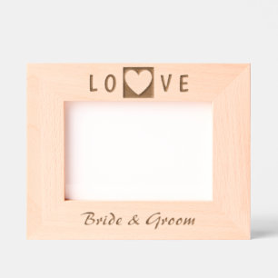 Elegant Modern Heart and Bride and Groom Names Engraved Frames