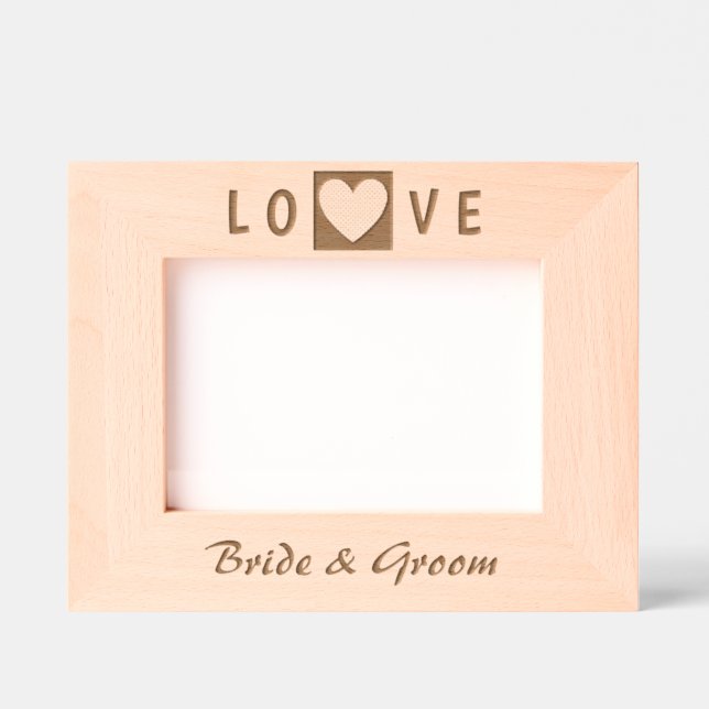 Elegant Modern Heart and Bride and Groom Names Engraved Frames (Front)