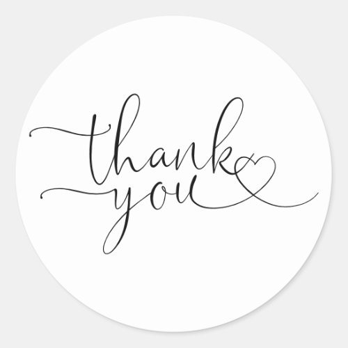 Elegant Modern Heart Script Thank You Classic Round Sticker