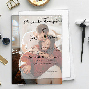 Elegant Modern Heart Typography Script Wedding Vellum Invitations