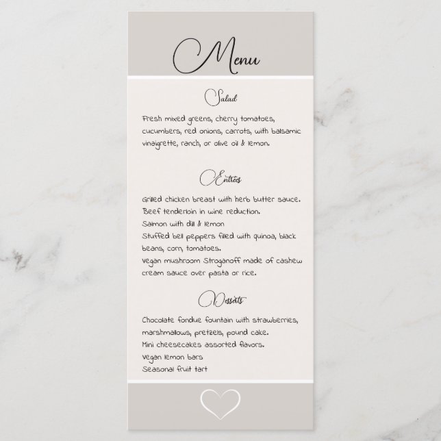 Elegant modern heart wedding Silhouette Collection Menu (Front)