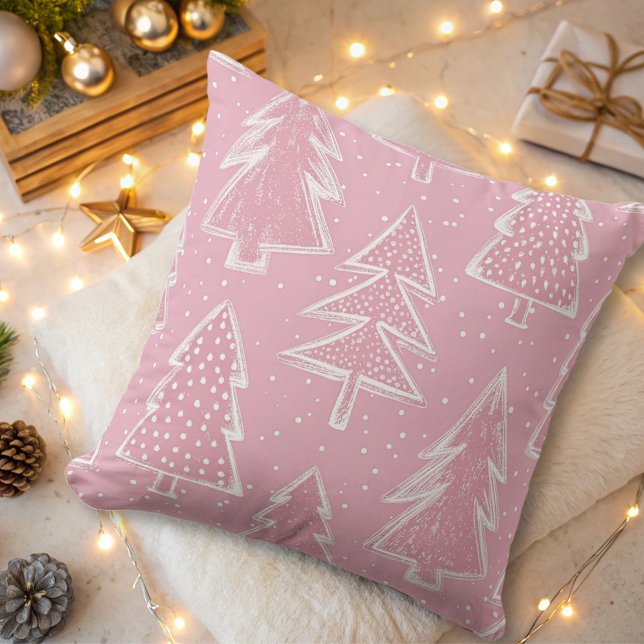 elegant modern holidays trees pink  throw pillow (Creator Uploaded)