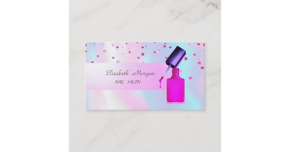 Elegant Modern,Holographic,Confetti,Nail Polish Business Card | Zazzle