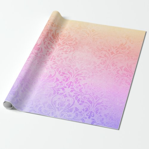 Elegant modern holographic damask wrapping paper