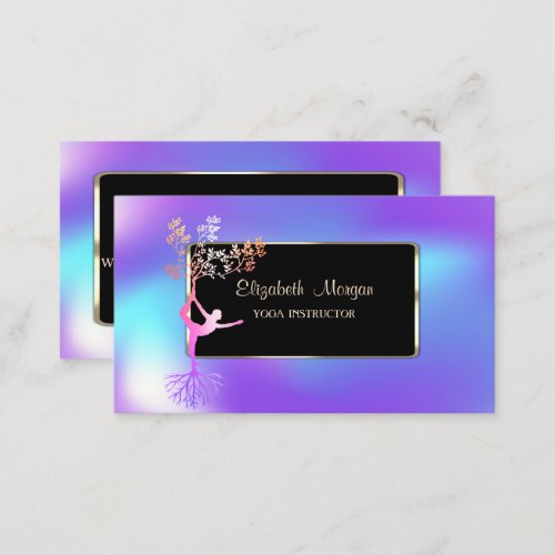 Elegant Modern Holographic Girl Tree Silouette Business Card