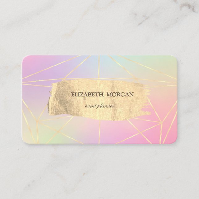 Elegant Modern Holographic Gold Brush Stroke Lines Business Card (Front)