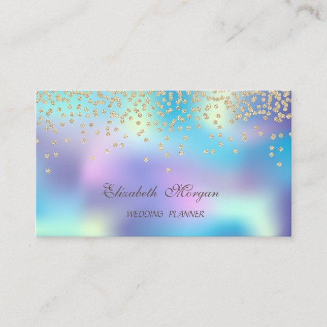 Elegant Modern Holographic Gold- Shiny Diamonds Business Card (Front)