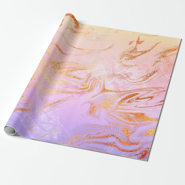 Elegant modern holographic marble & glitter wrapping paper (Unrolled)