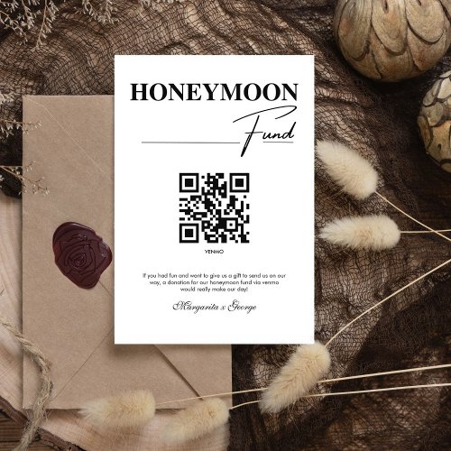 Elegant Modern Honeymoon Fund QR Code Wedding Pedestal Sign