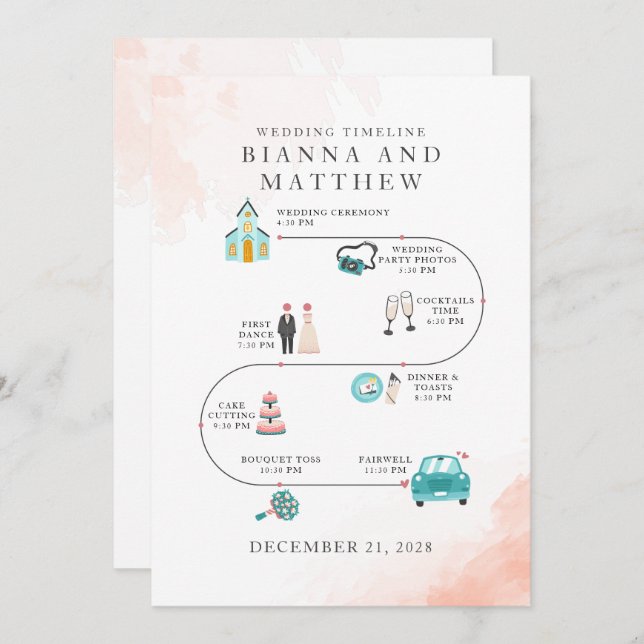 Elegant Modern Icons Wedding Itinerary Program (Front/Back)