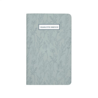 Elegant Modern Illustrated Floral Blue Pocket Journal