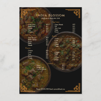 Elegant Modern Indian Restaurant Flat Menu