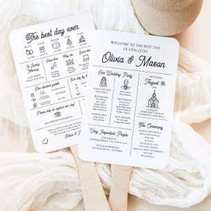 Elegant Modern Infographic Wedding Program Hand Fan