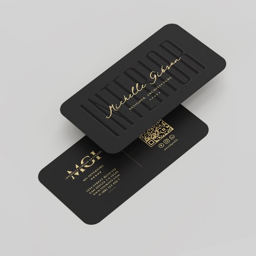 Elegant Modern Interior Designer Monogram Black Business Card