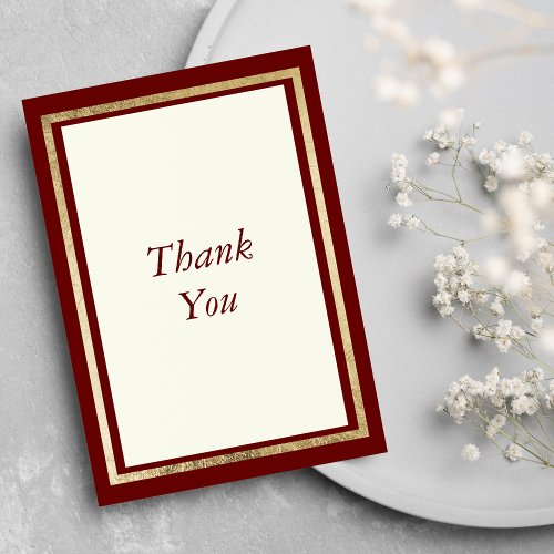 Elegant Modern Ivory Burgundy Gold 50th Birthday Thank You Card