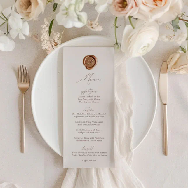 Elegant Modern Ivory Calligraphy Wedding Menu | Zazzle