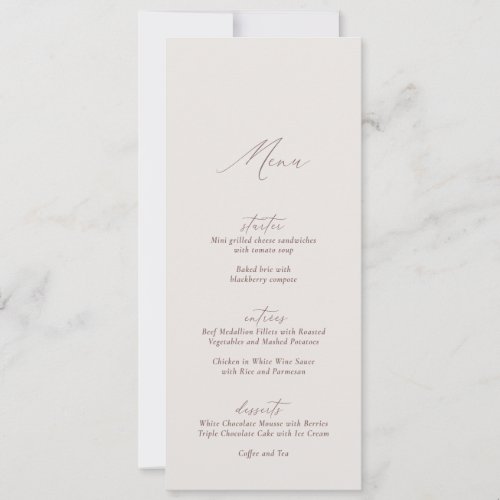 Elegant Modern Ivory Calligraphy Wedding Menu Invitation