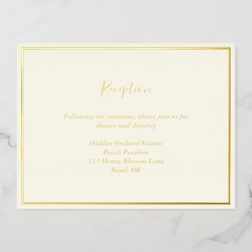 Elegant Modern Ivory Gold Foil Reception Card