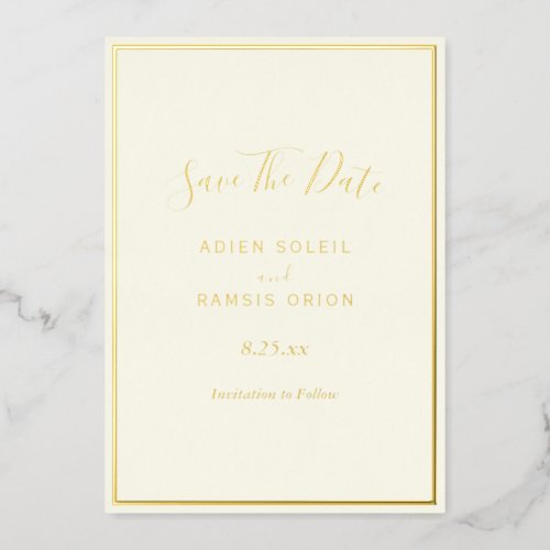 Elegant Modern Ivory Gold Foil Save The Date Card