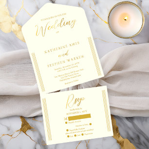 Elegant Modern Ivory Minimalist Wedding All In One Invitation