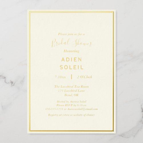 Elegant Modern Ivory Wedding Bridal Shower Gold Foil Invitation
