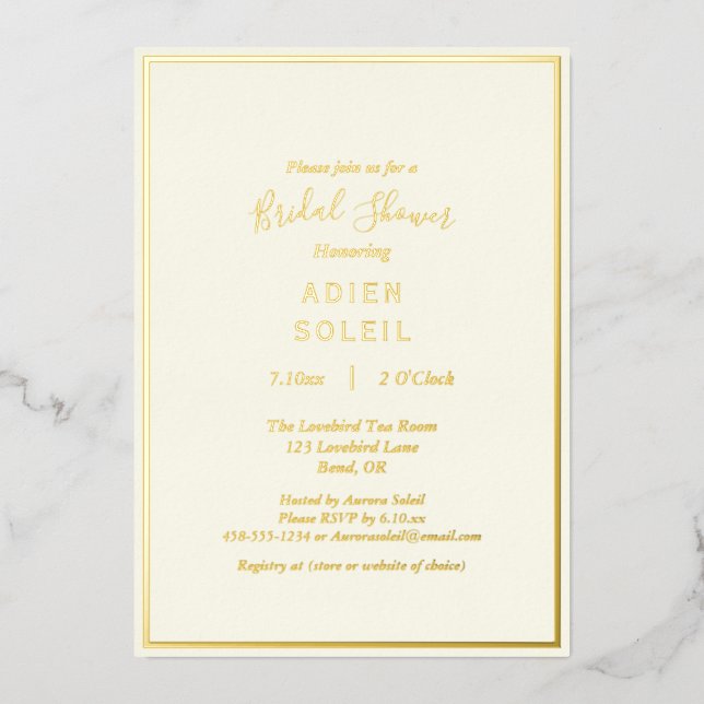 Elegant Modern Ivory Wedding Bridal Shower Gold Foil Invitation (Front)