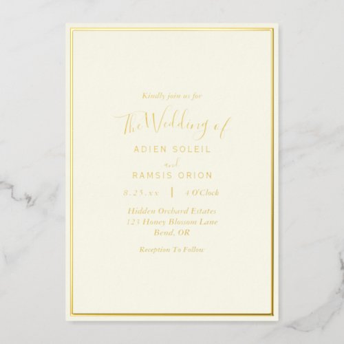 Elegant Modern Ivory Wedding Gold Foil Invitation