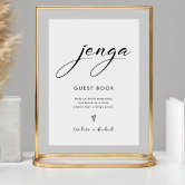 Gold & Purple Stripes Jenga Guest Book - Personalized Wedding Sign With Foam Mount