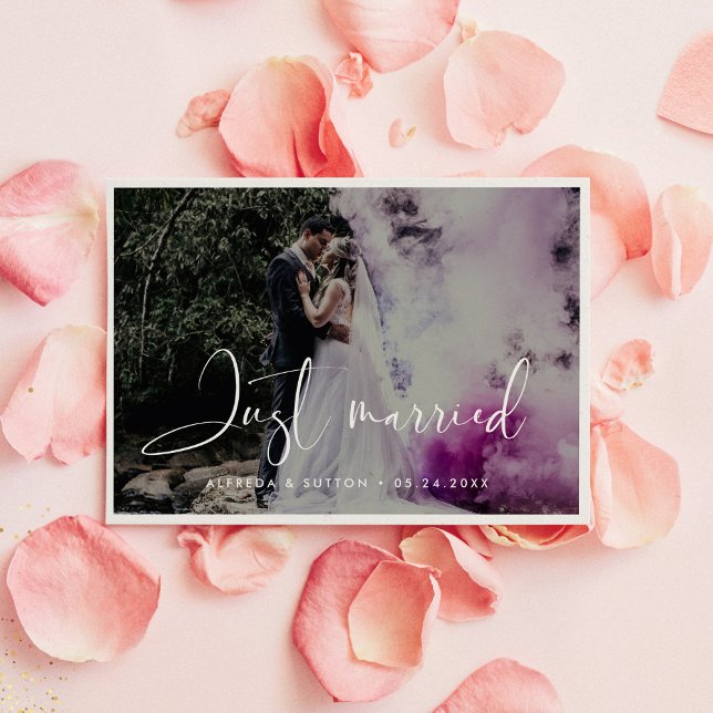 Elegant & modern Just married photo card (Creator Uploaded)
