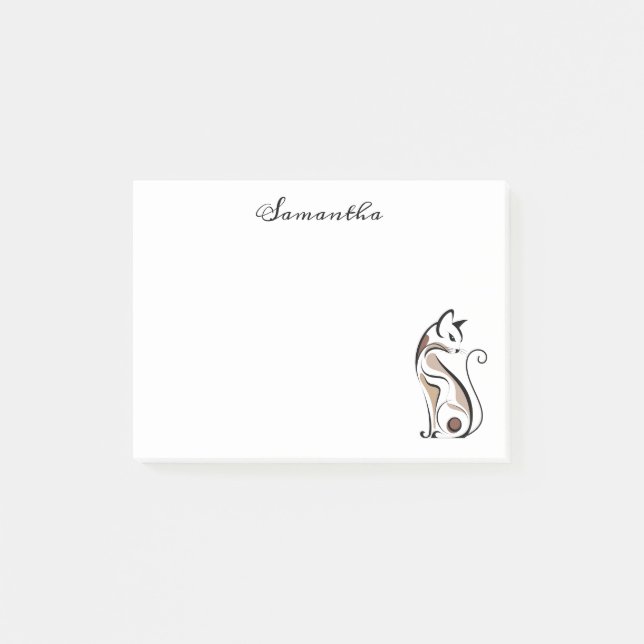 Elegant Modern Kitty, Cat Mom, Personalized Post-it Notes (Front)