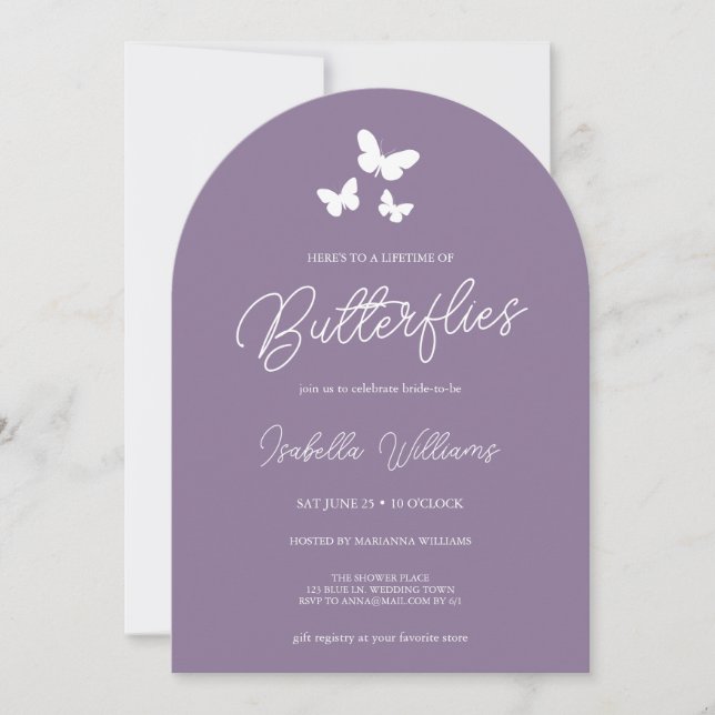 Elegant Modern Lavender Butterfly Bridal Shower Invitation (Front)