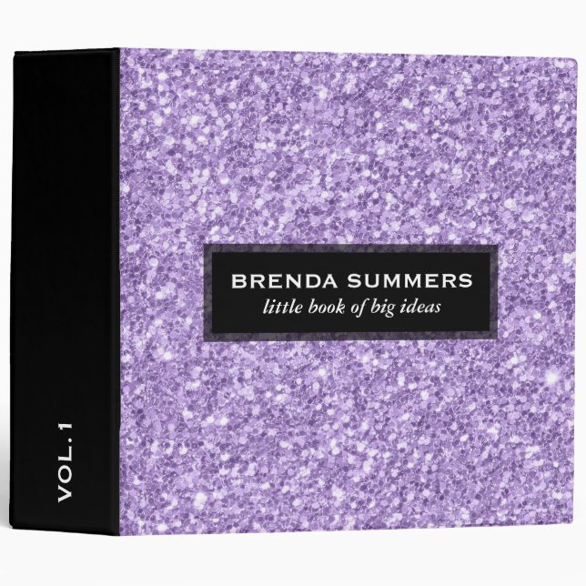 Elegant Modern Lavender Purple Faux Glitter 3 Ring Binder (Front/Spine)
